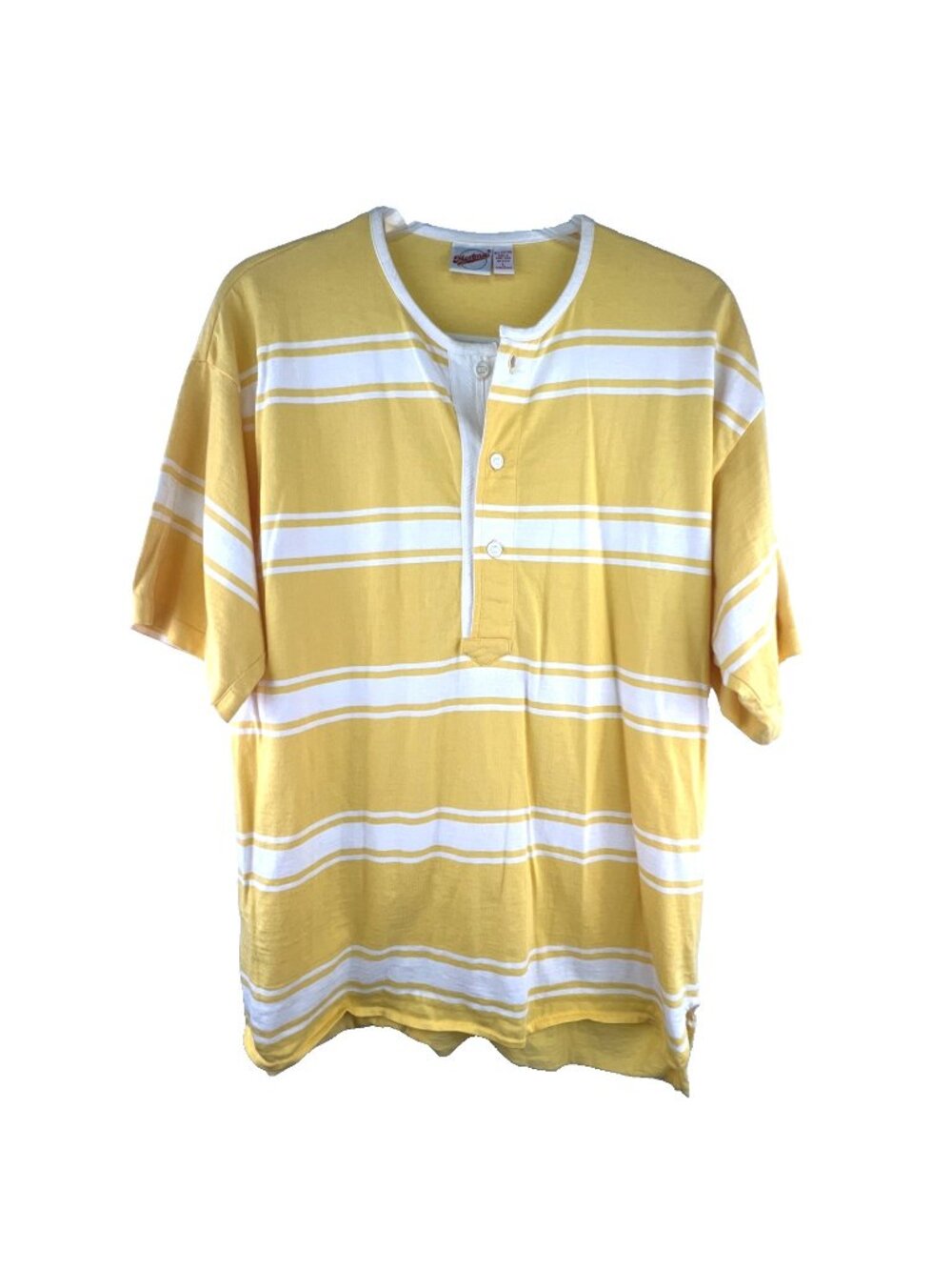 Vintage Merona Sport Henley Shirt L Yellow White Stripe 90s Skater Oversized